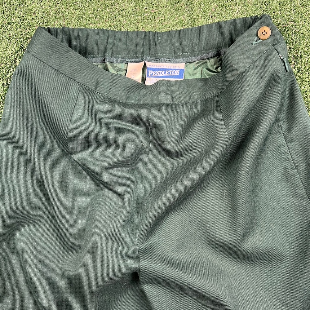 VTG Pendleton Women Pants 10 27x29 Green 100% Virgin Wool Classic Chino Straight
